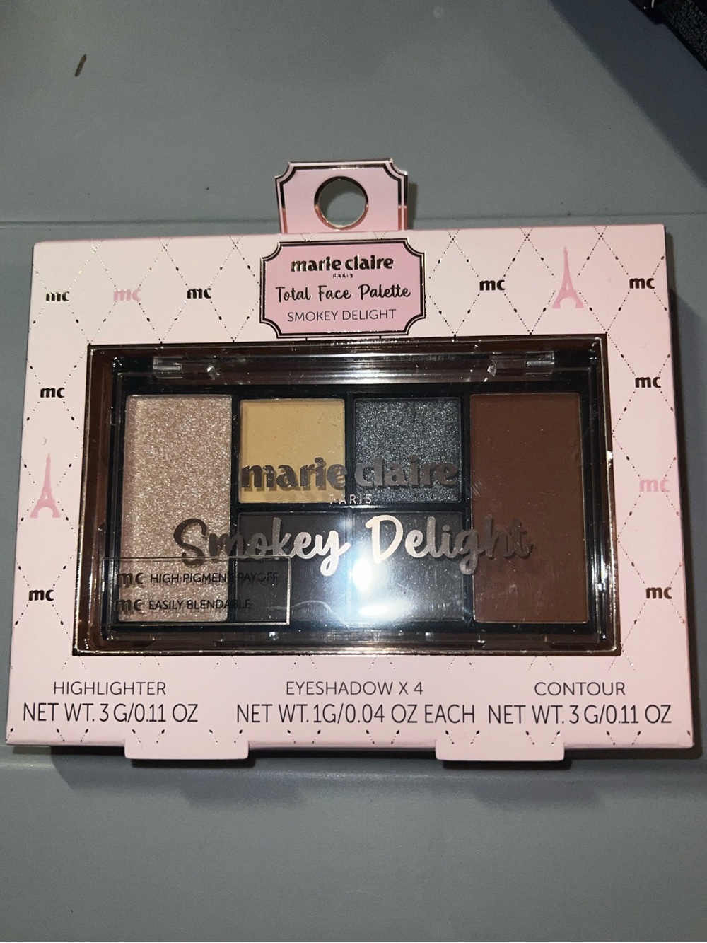 Marie Claire Paris Eyeshadow/Highlighter Total Face Palette Smokey Delight - NEW
